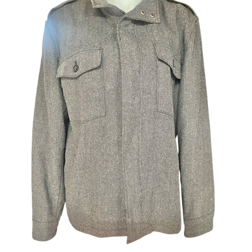 Banana Republic Jacket Mens L Herringbone Wool Blend Lined Front Side Pocket VTG